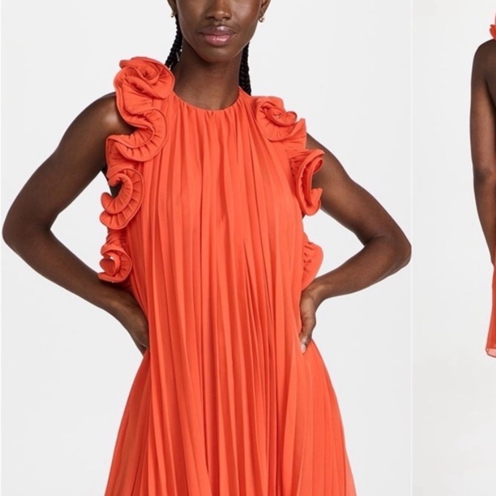 AMUR Vibrant Orange Ruffle Midi Dress